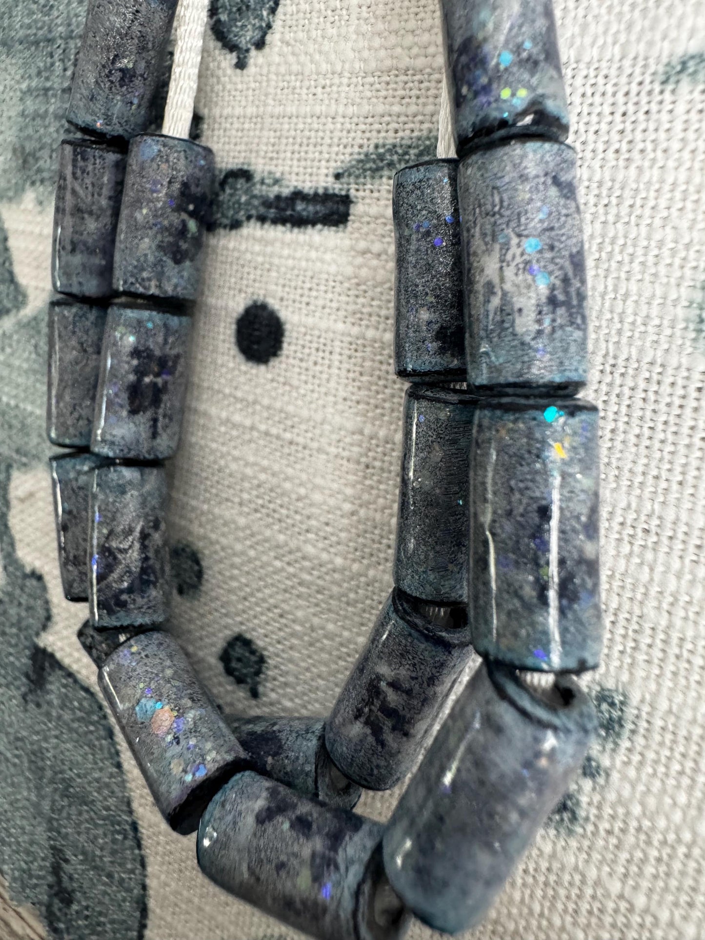 Artist Beads with Moody Vibe - Smoky Blue and Silver Handmade Beads for Jewelry, Crafts, Pillows, Garland, DIY Projects