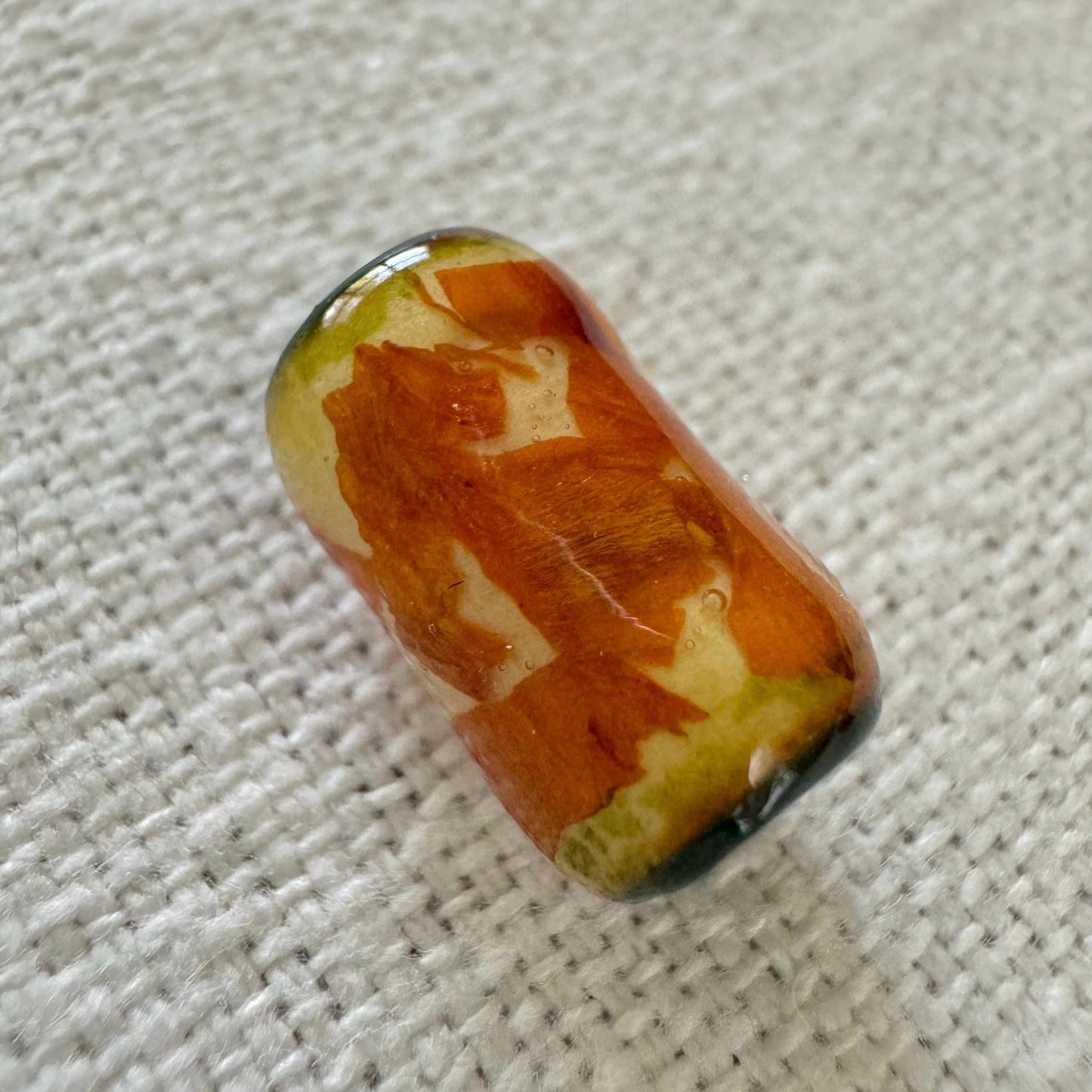 Chunky Textured Dried Marigold Beads Orange Green Fall Farmhouse Rustic Botanical Beads