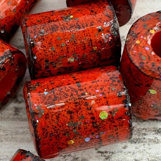 Large Halloween Beads Rustic Resin Orange Black Glitter Beads 8 Pcs