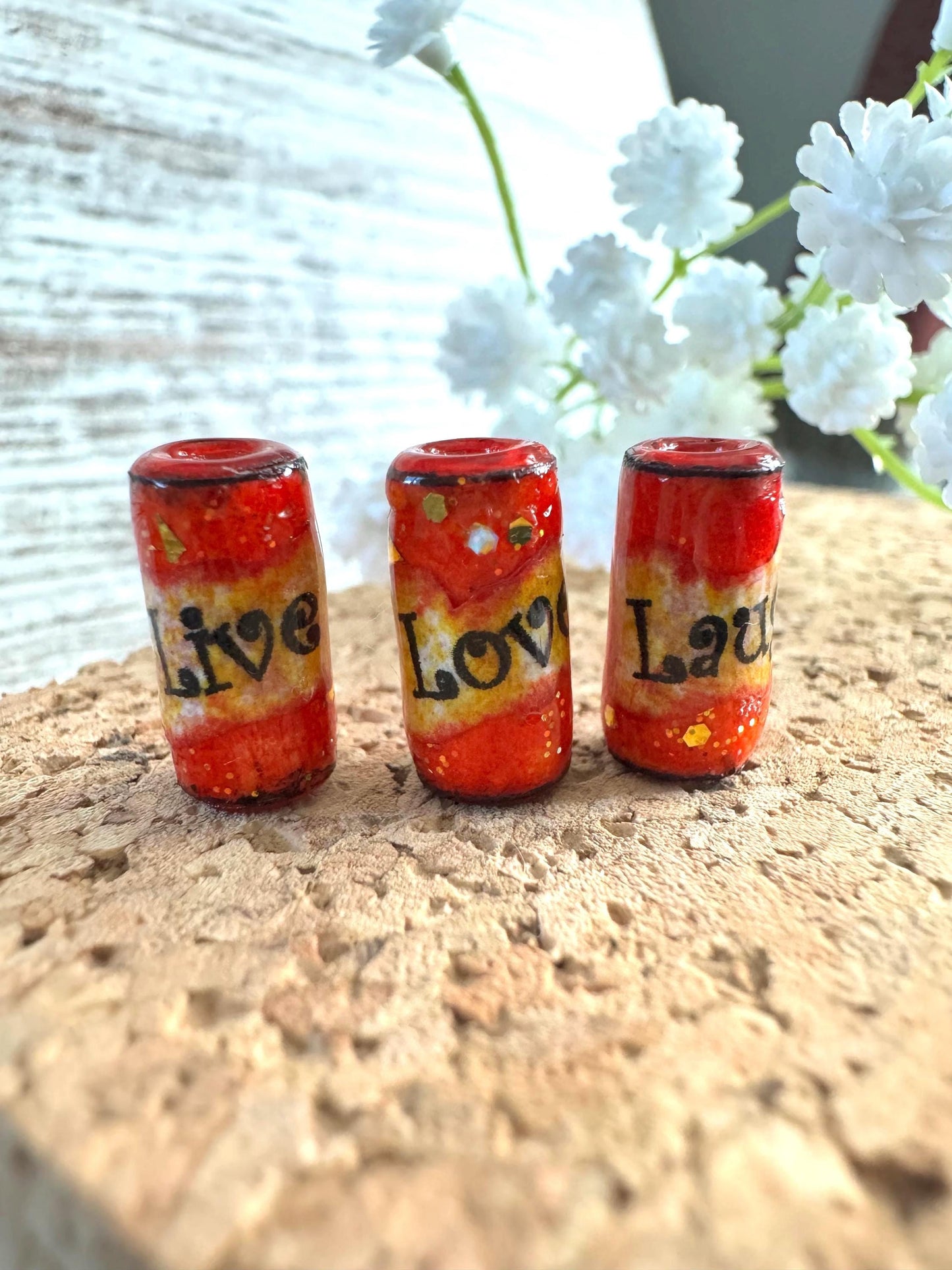 LIVE LOVE LAUGH Word Beads Unique Handmade Beads Blessing Beads Charms for Jewelry Keyrings Sewing Beads Knitting Beads