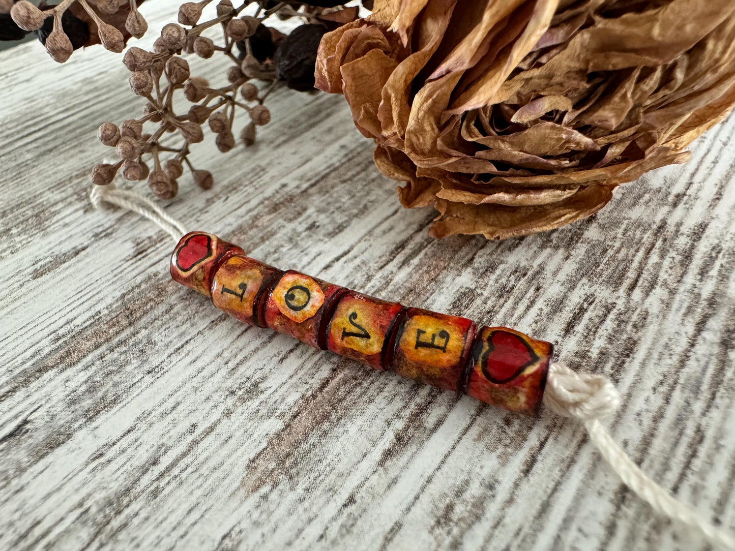 LOVE Word Beads Unique Handmade LOVE Charms Boho Beads for Crafts Jewelry Pillows