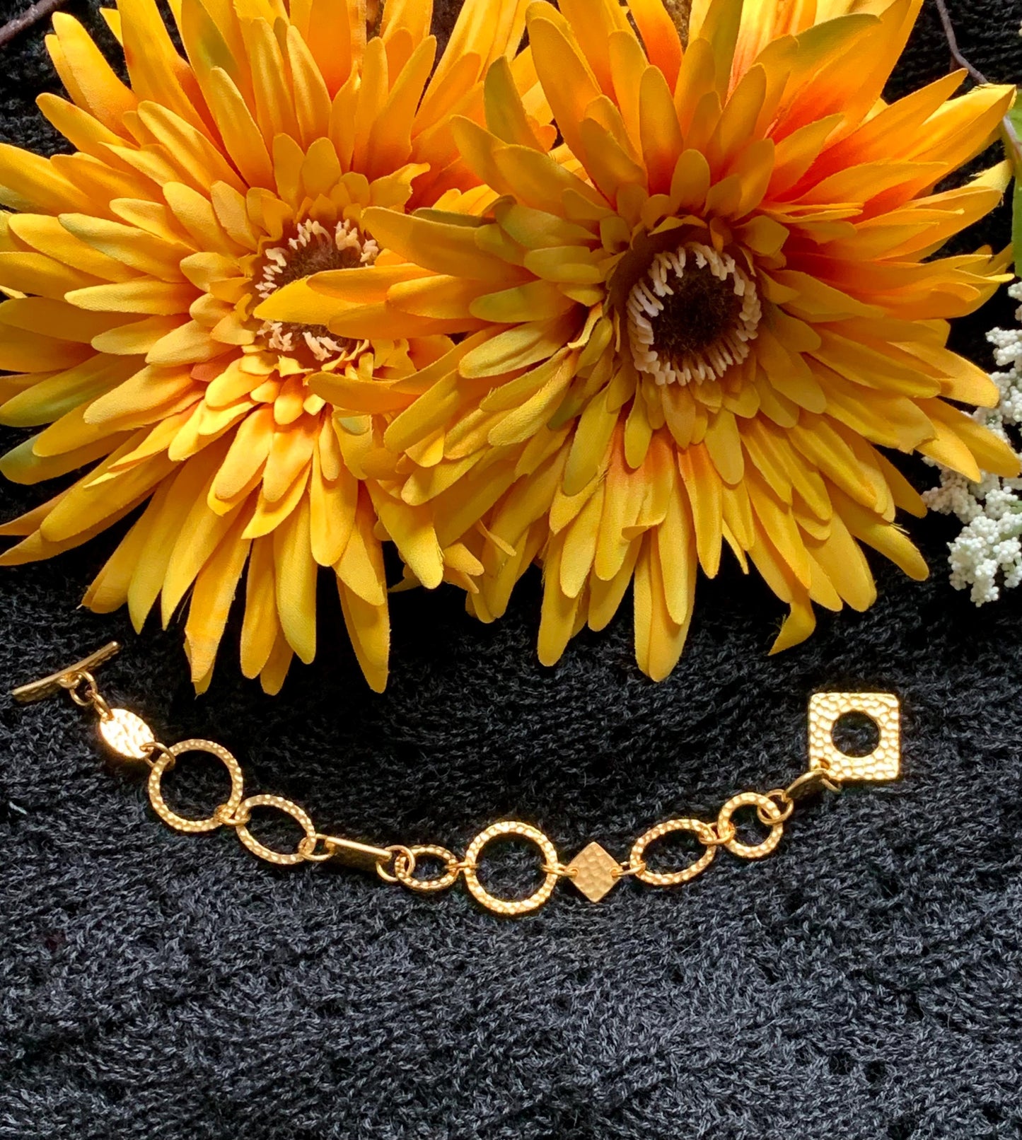 Hammered Metal Bracelet Gold Link Bracelet
