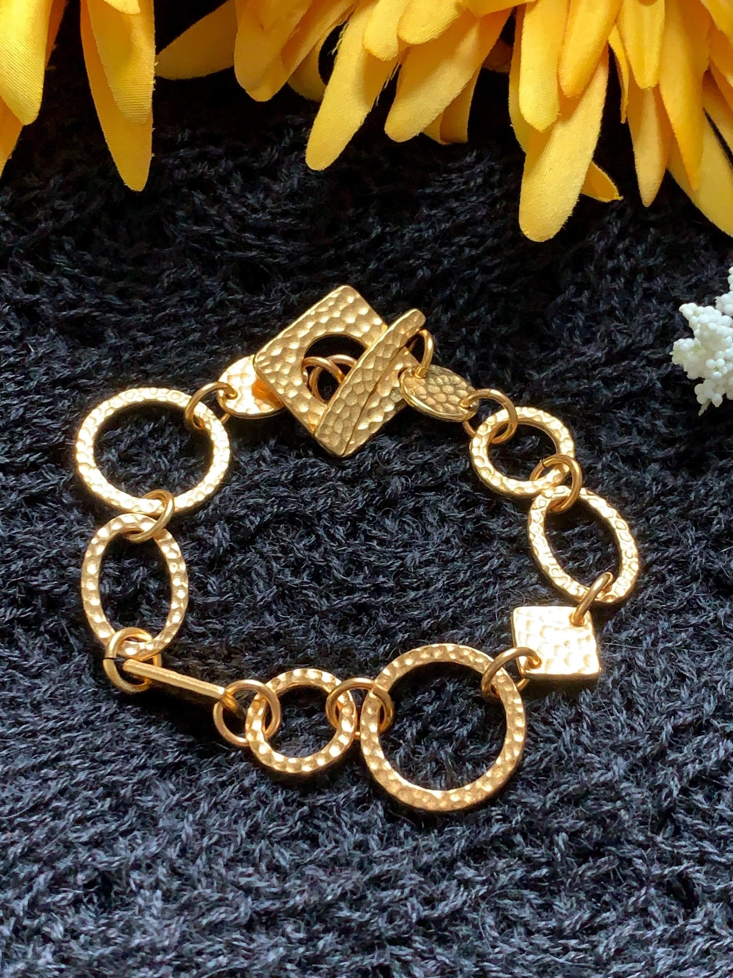 Hammered Metal Bracelet Gold Link Bracelet