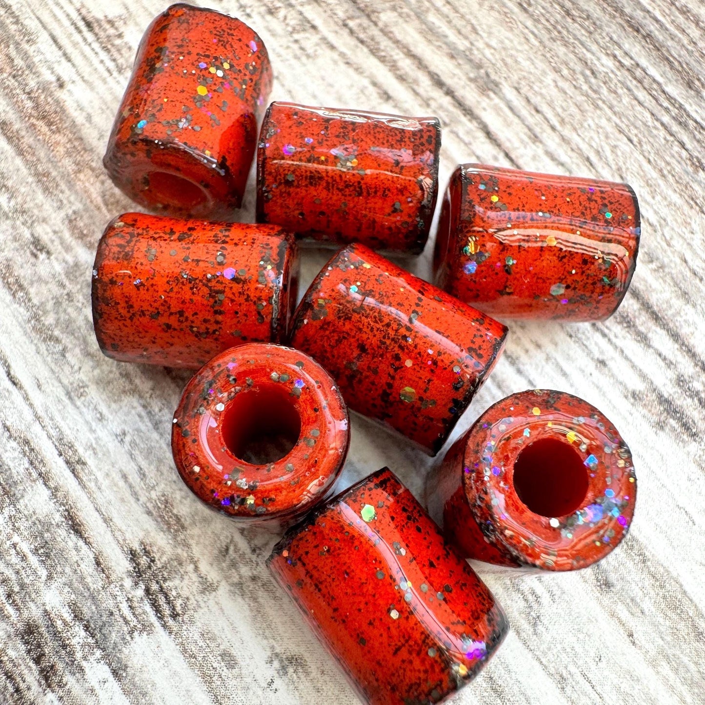 Large Halloween Beads Rustic Resin Orange Black Glitter Beads 8 Pcs