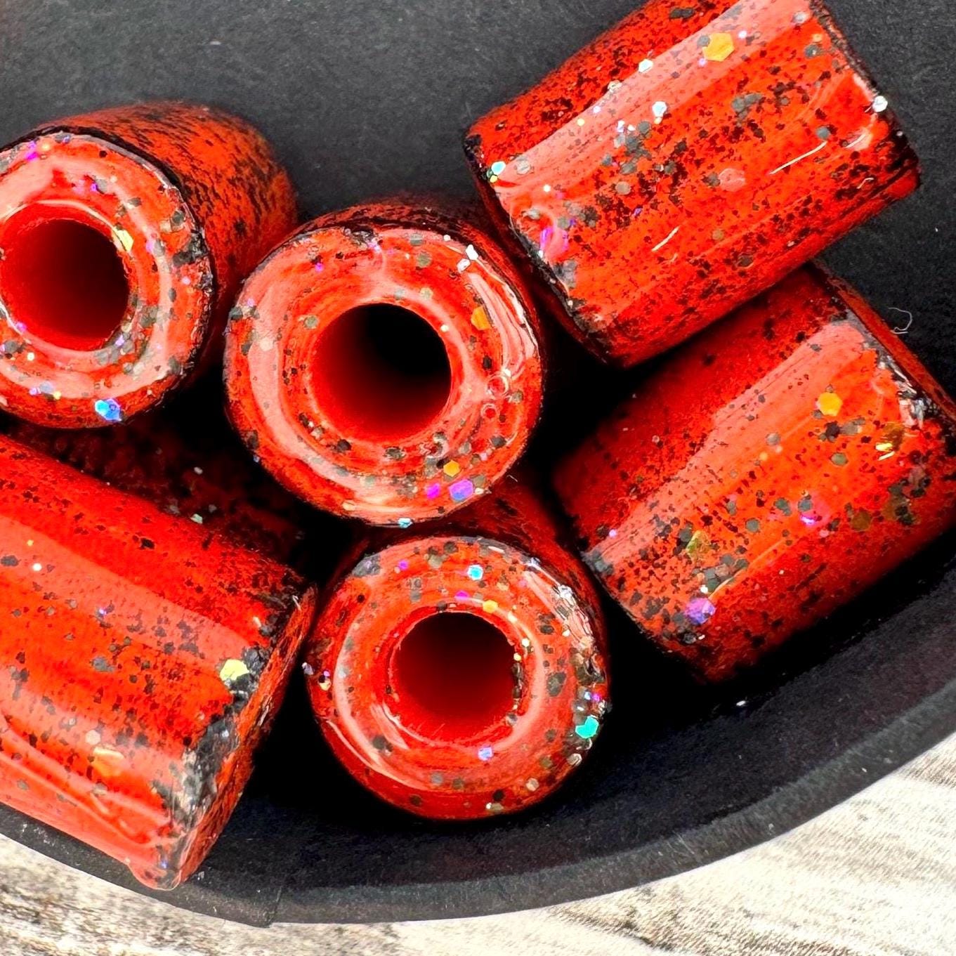 Large Halloween Beads Rustic Resin Orange Black Glitter Beads 8 Pcs