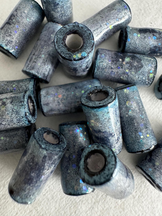 Artist Beads with Moody Vibe - Smoky Blue and Silver Handmade Beads for Jewelry, Crafts, Pillows, Garland, DIY Projects