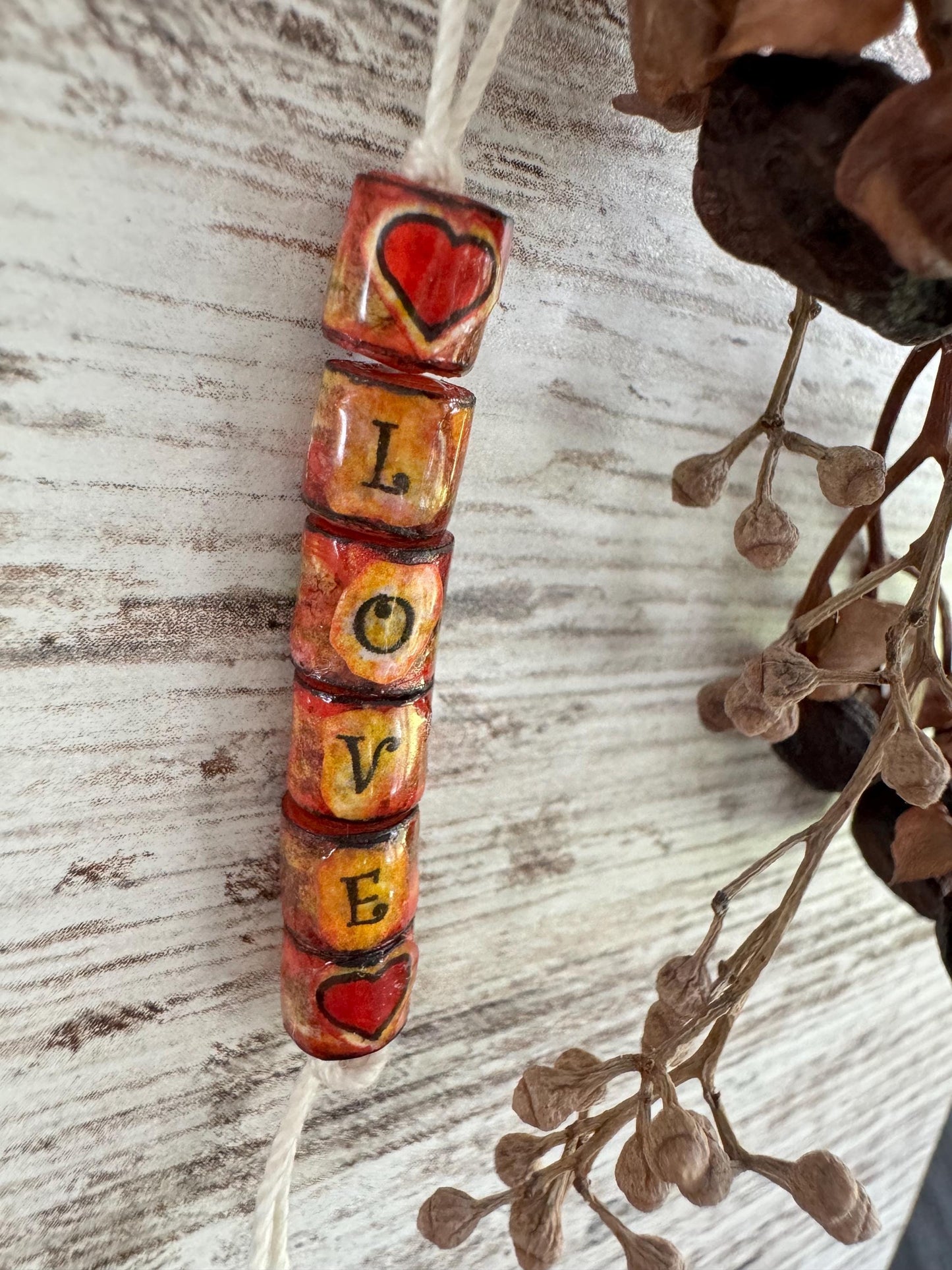 LOVE Word Beads Unique Handmade LOVE Charms Boho Beads for Crafts Jewelry Pillows