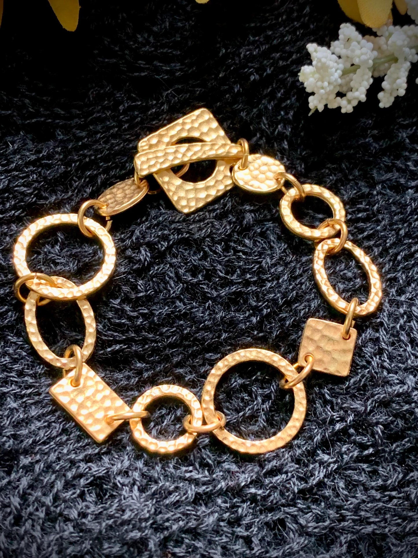 Hammered Metal Bracelet Gold Link Bracelet